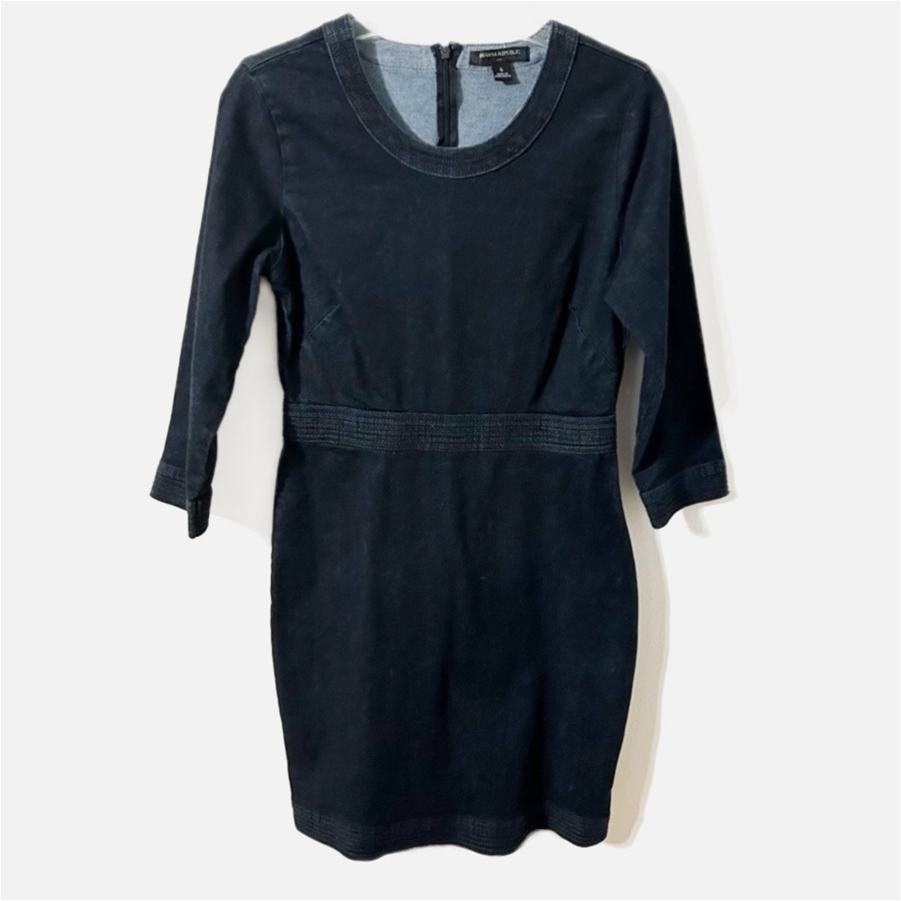 Banana Republic Factory Denim Jean 3/4 Sleeve Rounded Collar Dress Dark Wash 🟦
